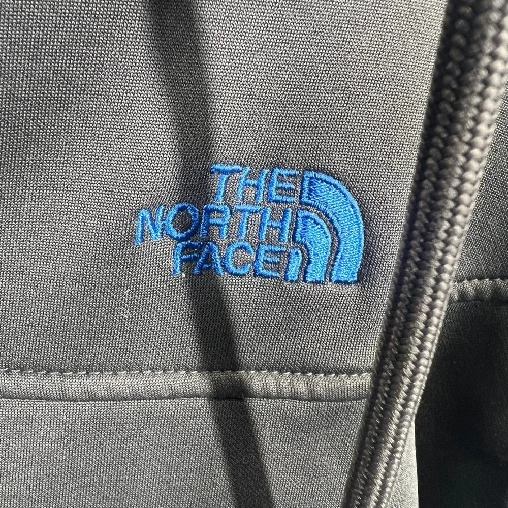 The North Face‎ Full Zip Hoodie Mens Large Gray Blue Trim Fleece Lined EUC